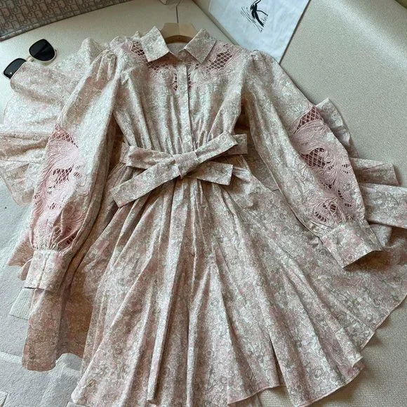MAJE embroidered hollow out slimming dress